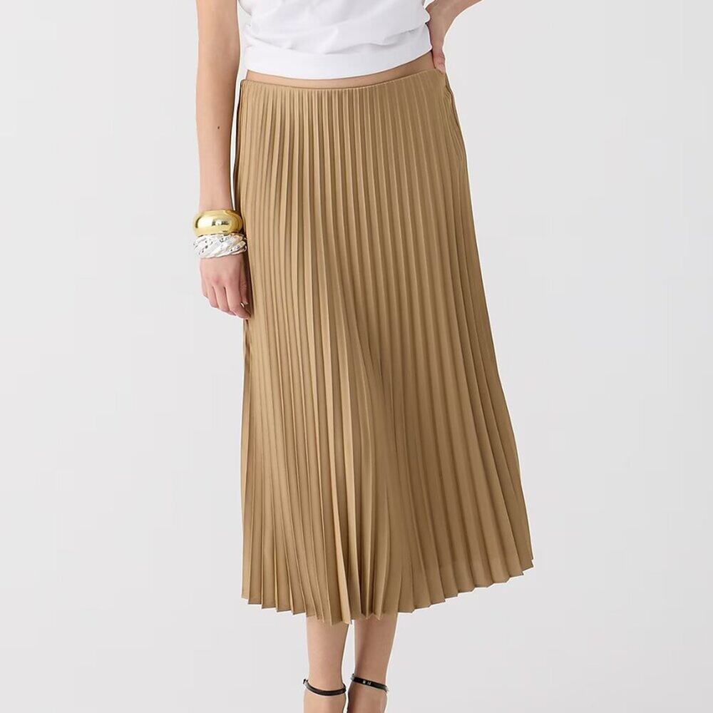 NWT J.Crew Midi Marcia Pleated Skirt Camel L